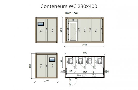 KW2 230X400 Wc/Douche conteneur
