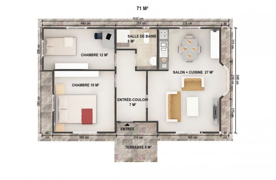 plan de Maison Préfabriquée 71 m²