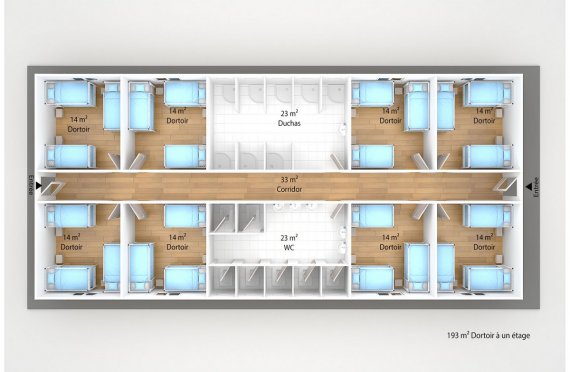 plan dortoir préfabriqué 193 m2