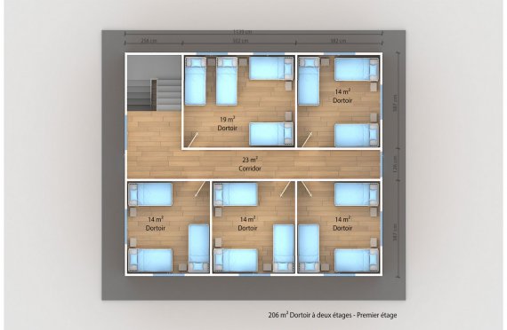 plan dortoir préfabriqué 206 m2